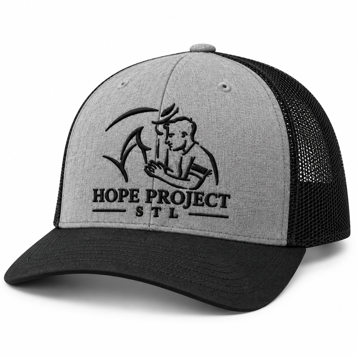 Hope Project STL Richardson 112 Embroidered Trucker Hat – Heather Grey/Black