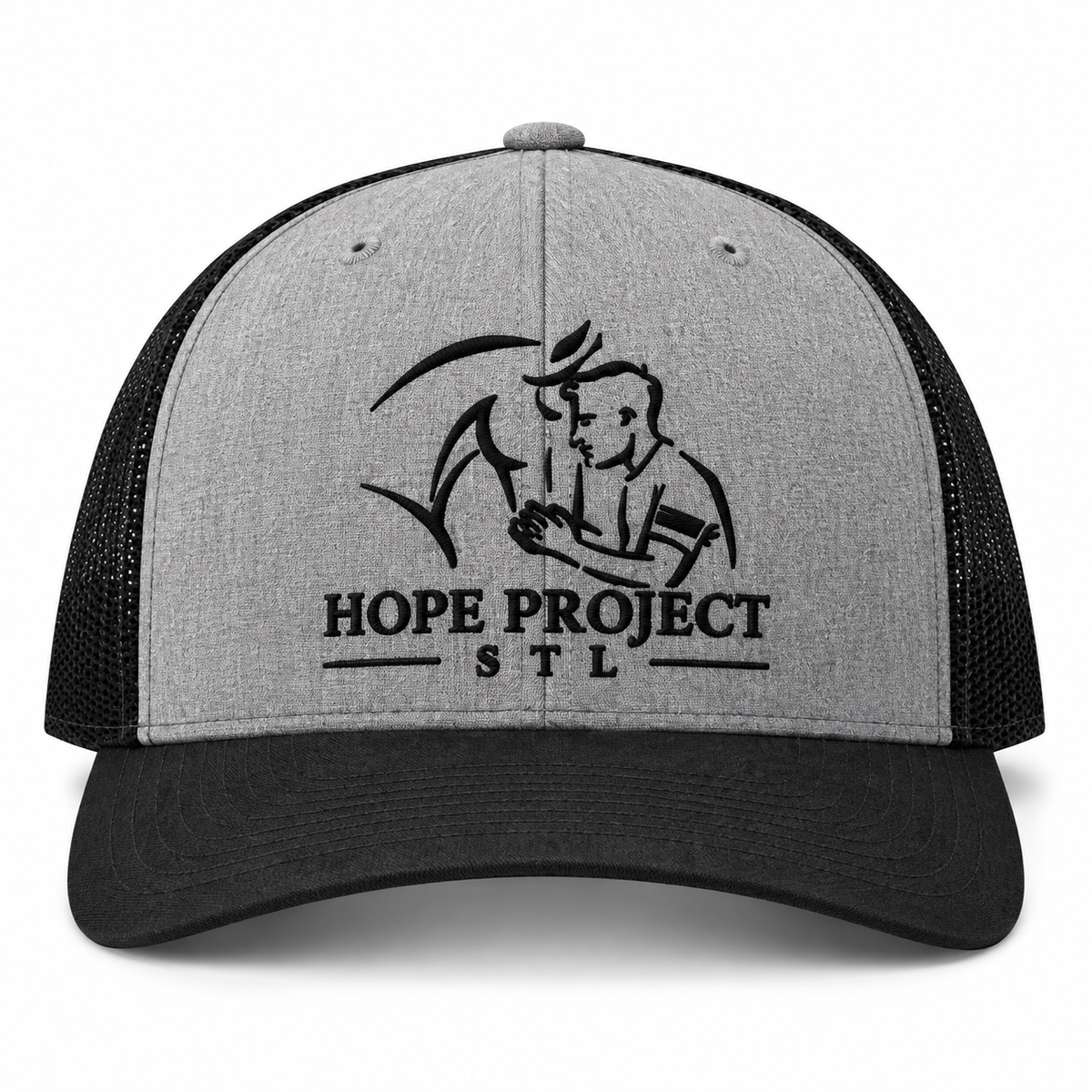 Hope Project STL Richardson 112 Embroidered Trucker Hat – Heather Grey/Black
